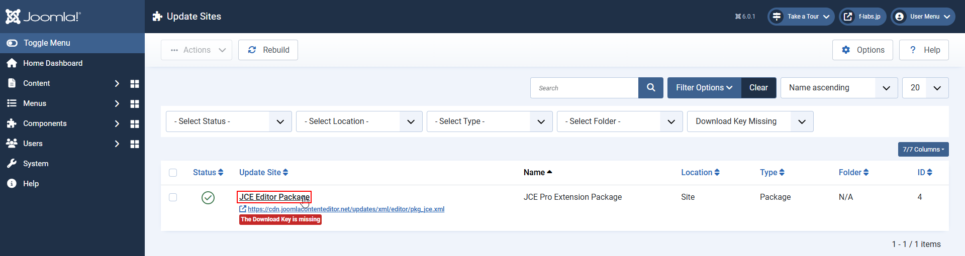 JCE Editor Packageをクリック