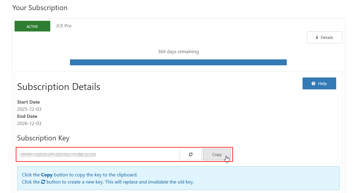 Subscription Keyをコピー