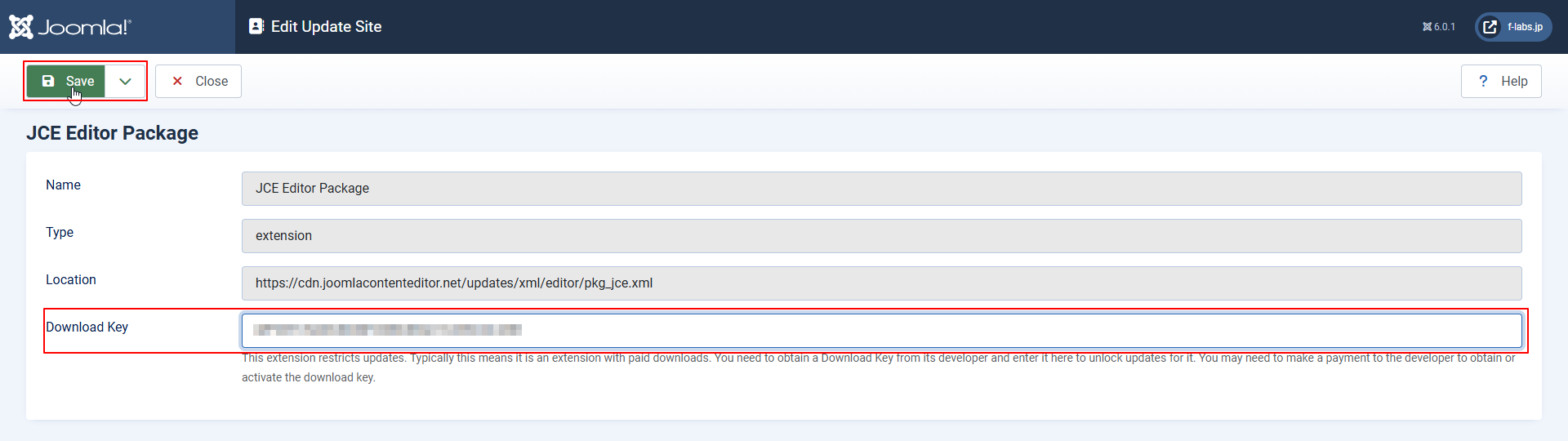 Subscription Keyを貼付け、保存