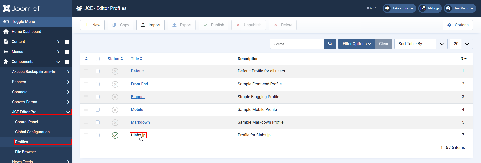 デフォルトプロファイルをクリック