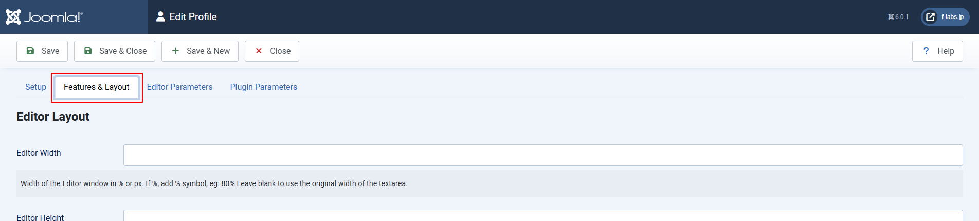 Features & Layout tabをクリック