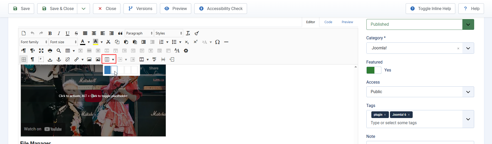 Create Columnsをクリックして希望カラム数をドラッグ Create Columnsをクリックして希望カラム数をドラッグ