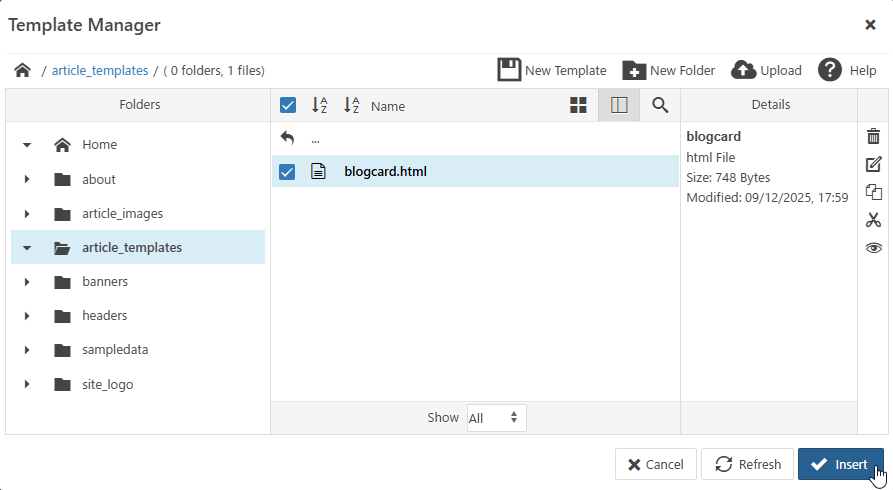 Template Managerダイアログボックス Template Managerダイアログボックス