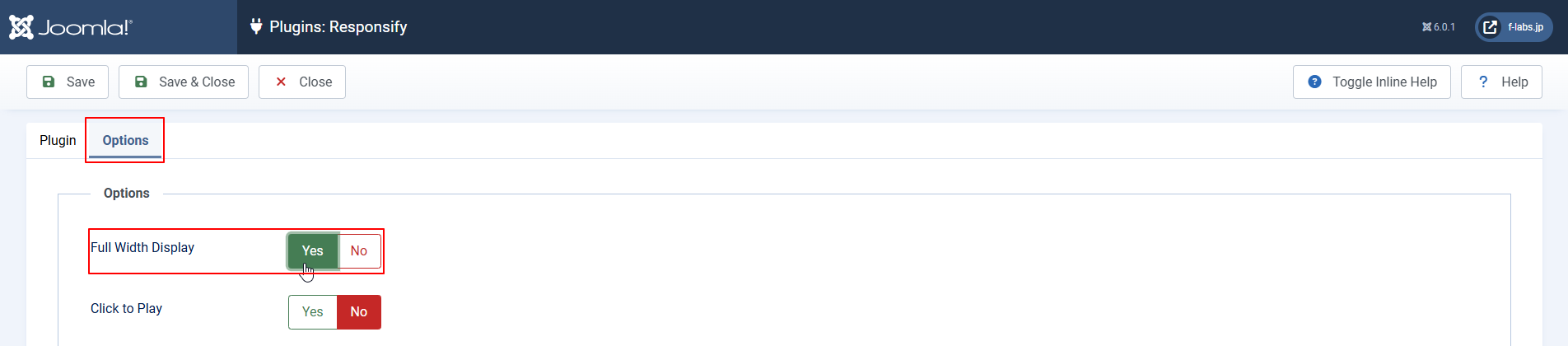 Full Width Displayオプション Full Width Displayオプション