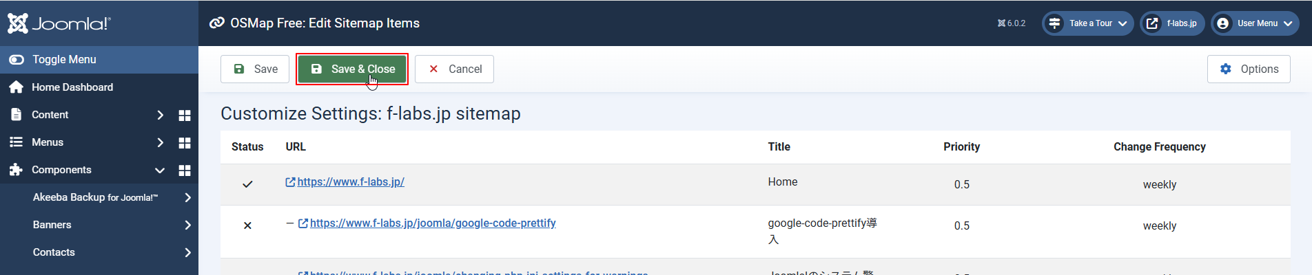 Save & Closeをクリック Save & Closeをクリック