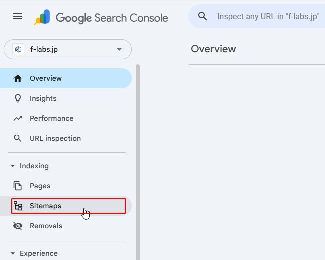 Indexing > Sitemapsをクリック Indexing > Sitemapsをクリック