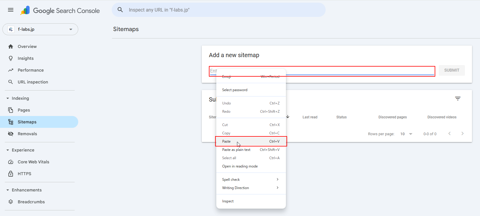 Sitemaps > Add a aew sitemapにコピーしたXMLリンクを貼り付け Sitemaps > Add a aew sitemapにコピーしたXMLリンクを貼り付け