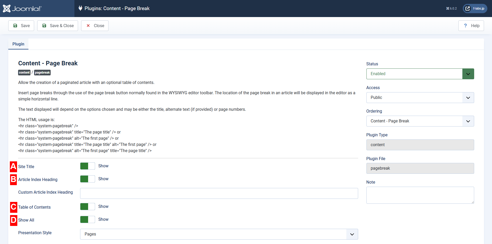 Page Break Plugin Option Page Break Plugin Option